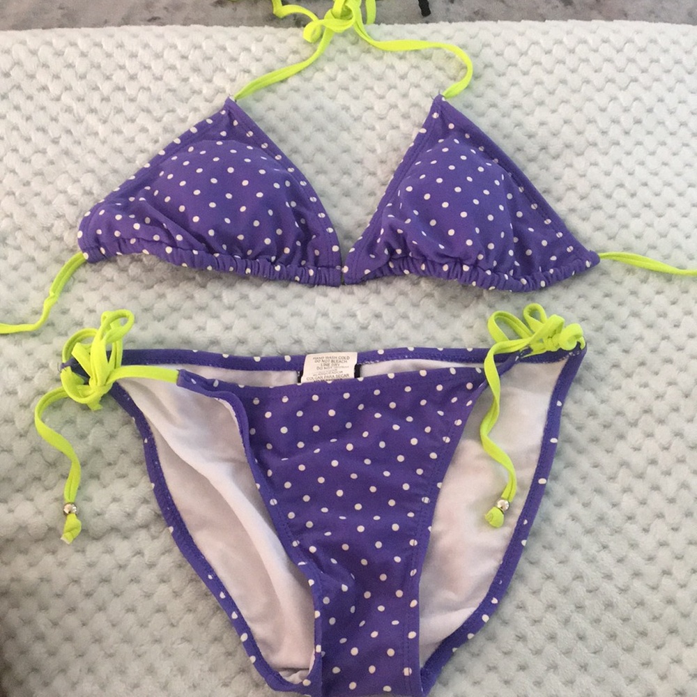 purple and neon green bikini